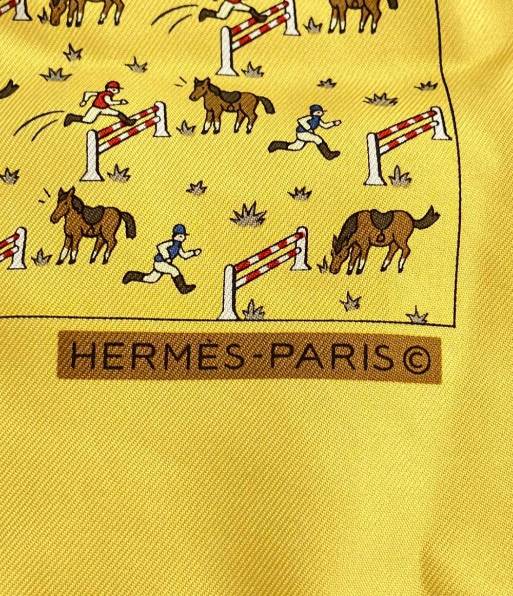 美品　Hermès シルクスカーフ 騎士と馬　プチカレ 美品 エルメス スカーフ プチカレ シルク100% 馬と騎手