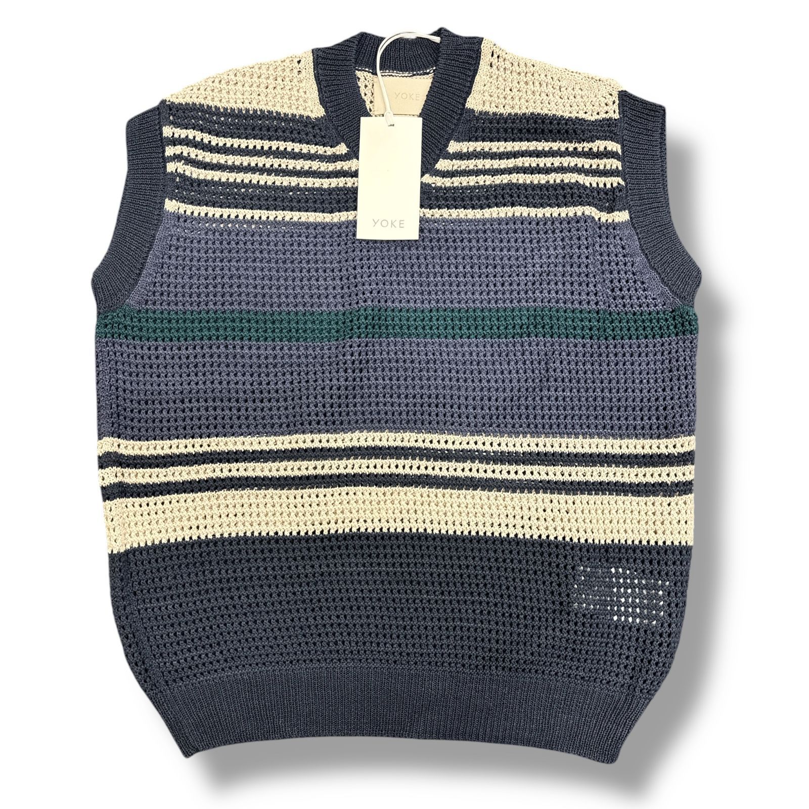 参考上代30800円 未使用品 YOKE 24SS BORDER MESH KNIT VEST ボーダー