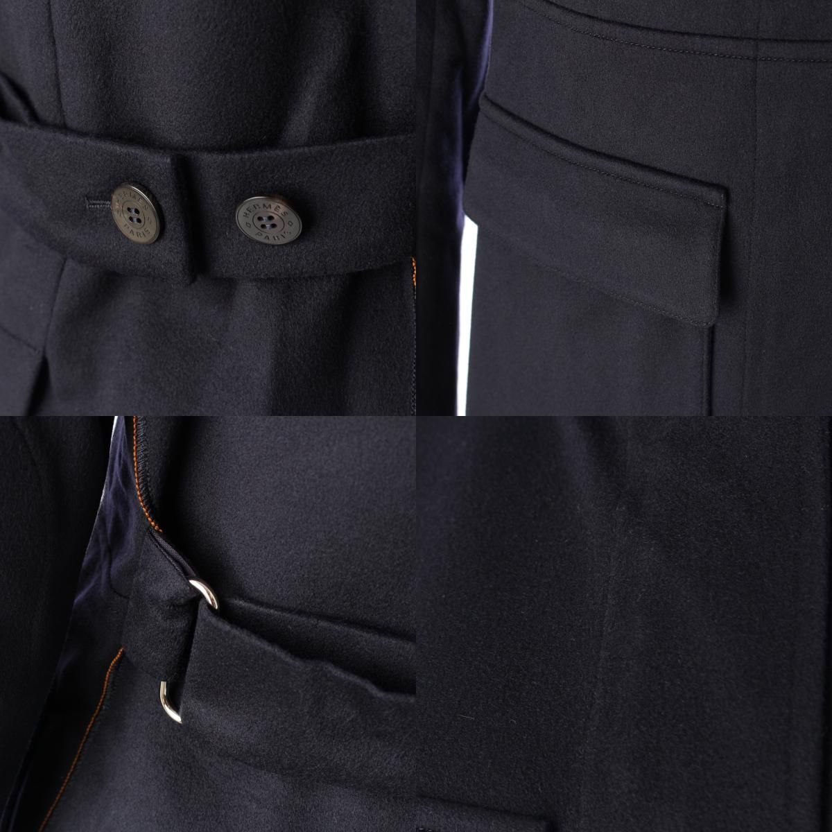 エルメス カシミヤ 4ポケット ジップアップ テーラードジャケット アウター コート ネイビー 36 SIROKUMA-CORPORATION_COM