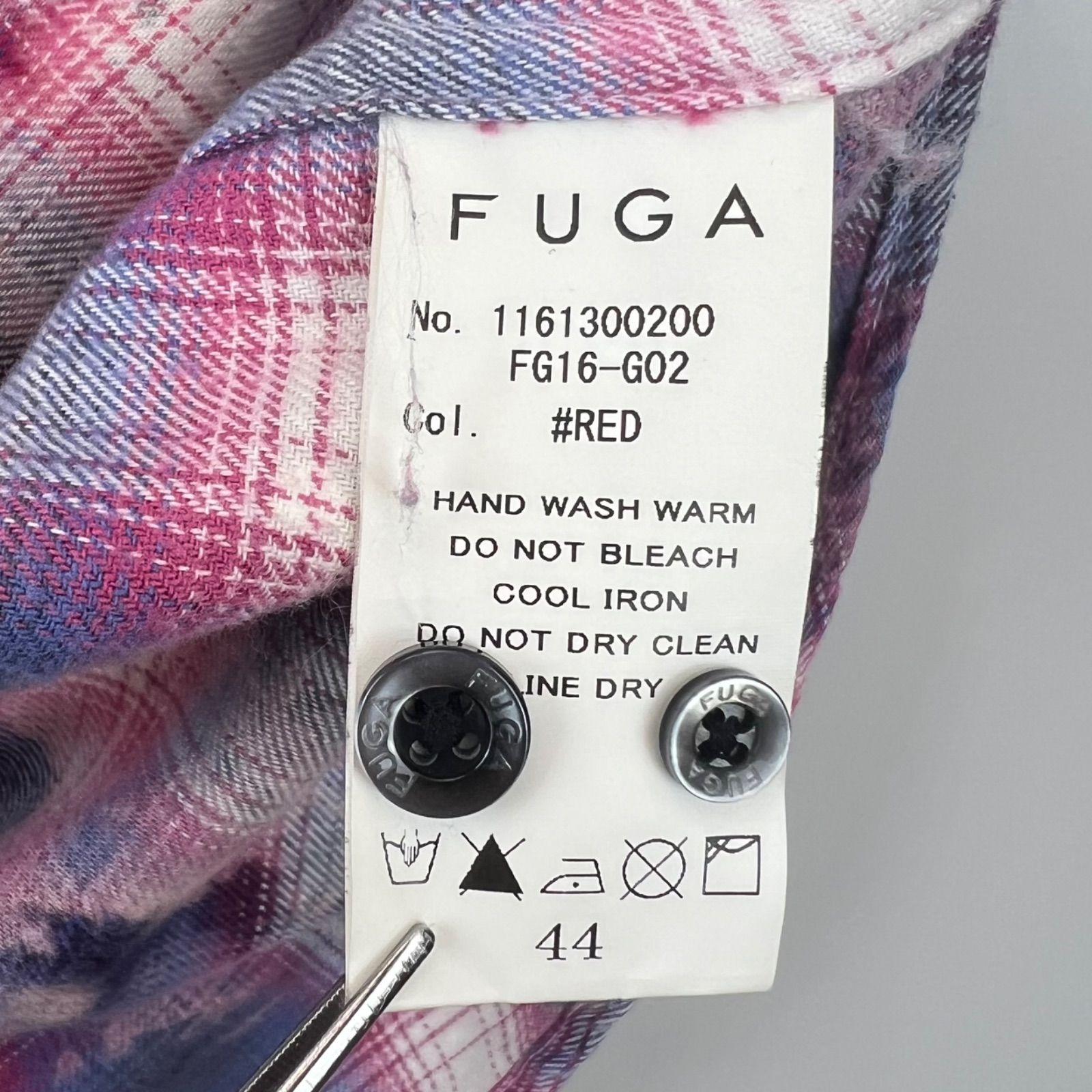 FUGA y2k grunge ombre check L/S shirts 44 フーガ ペイント加工 