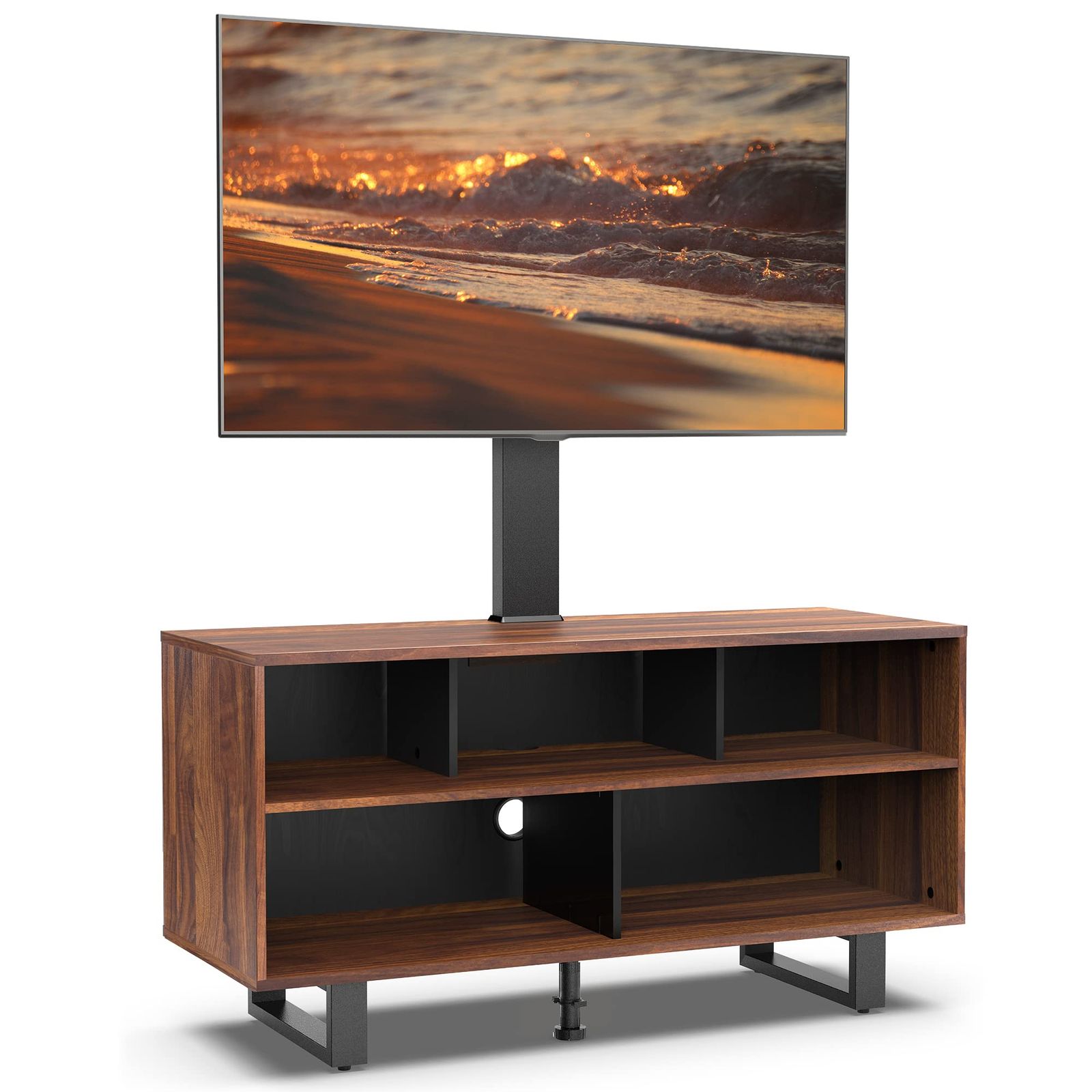 在庫処分 TW-W31061WD 耐荷重50kg 掃除簡単 ウォールナット 32型~70型適応 高さ137cm 奥行40cm 幅約106cm 高さ調節 スタンド付き ローボード テレビボード テレビ台 FITUEYES