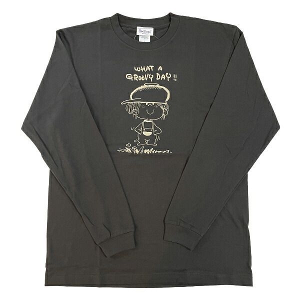 水森亜土 刺繍ロングスリーブTシャツ オトコノコ スモークブラック 長袖 アパレル