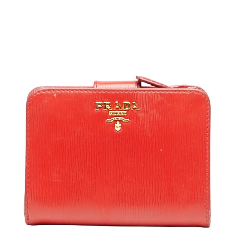 プラダ L字ファスナー 二つ折り財布 レッド レザー レディース PRADA 228-34631