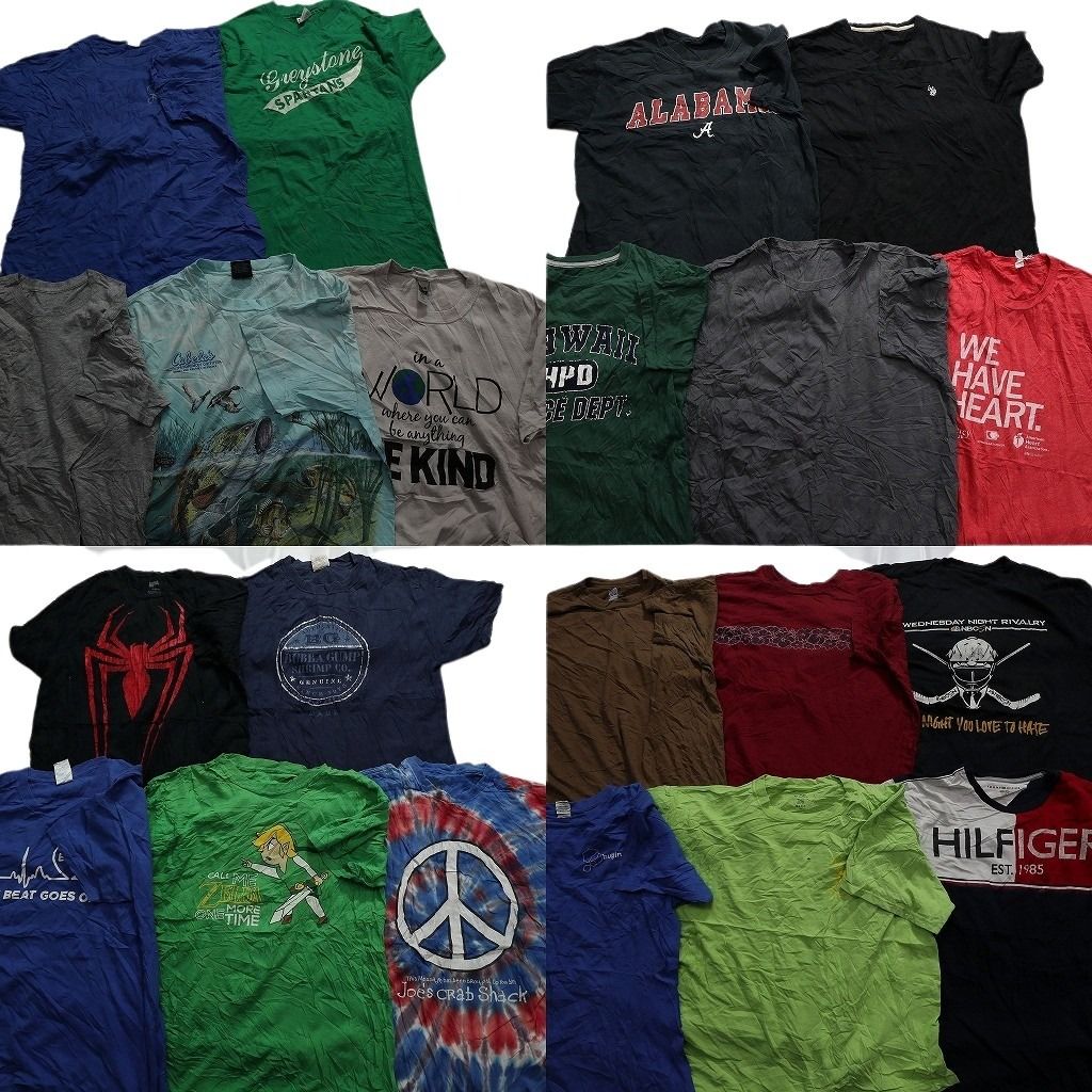古着卸 まとめ売り カラーmix プリント 半袖Tシャツ 21枚セット (メンズ L ) トミー タイダイ柄 カレッジ風 大判プリント MT0872