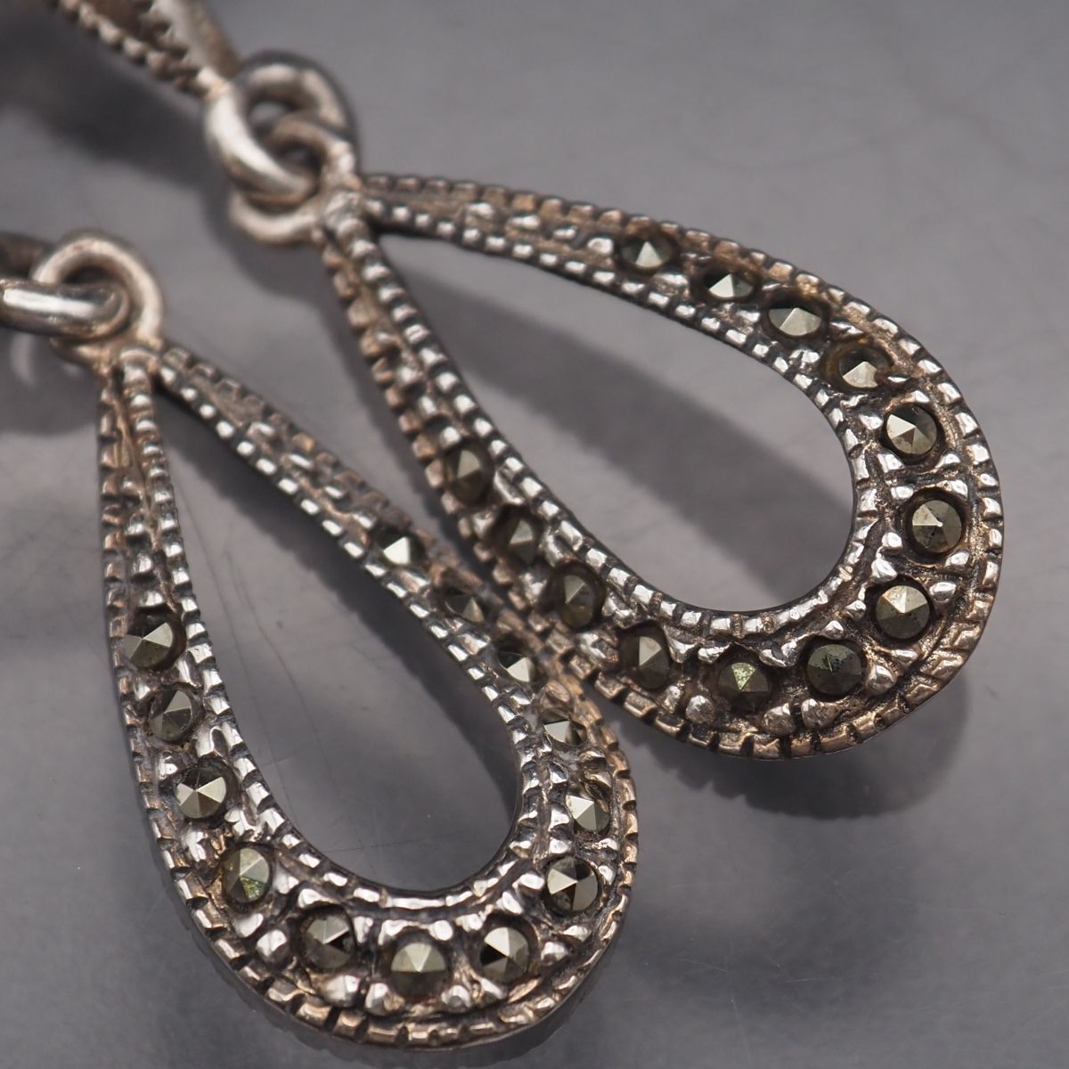 VINTAGE SILVER 925刻印 ターコイズ マーカサイト装飾 ピアス シルバー925 銀縄 ターコイズピアス [es088] | ピアス,シルバー