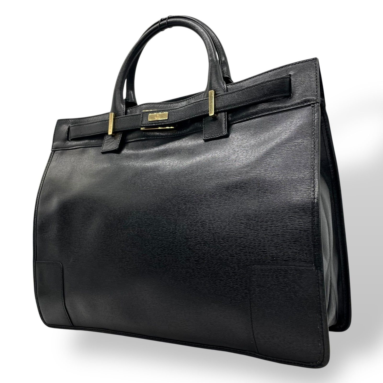 美品 GUCCI グッチ レザー ビジネスバッグ ブラック ゴールド