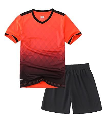 オレンジ_140 Regular [Hiheart] キッズ サッカージャージ フットサル 野球 ジュニア トレーニングウエア上下セット 親子お揃い 半袖 短パン オレンジ 140
