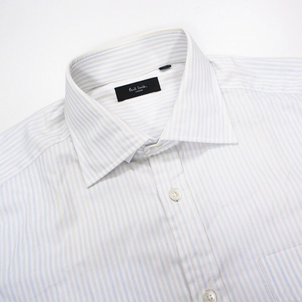 超美品 PaulSmith ポールスミス ストライプ デザインシャツ カフス付き m□ポールスミス/Paul Smith ストライプ柄 長袖シャツ【40】青