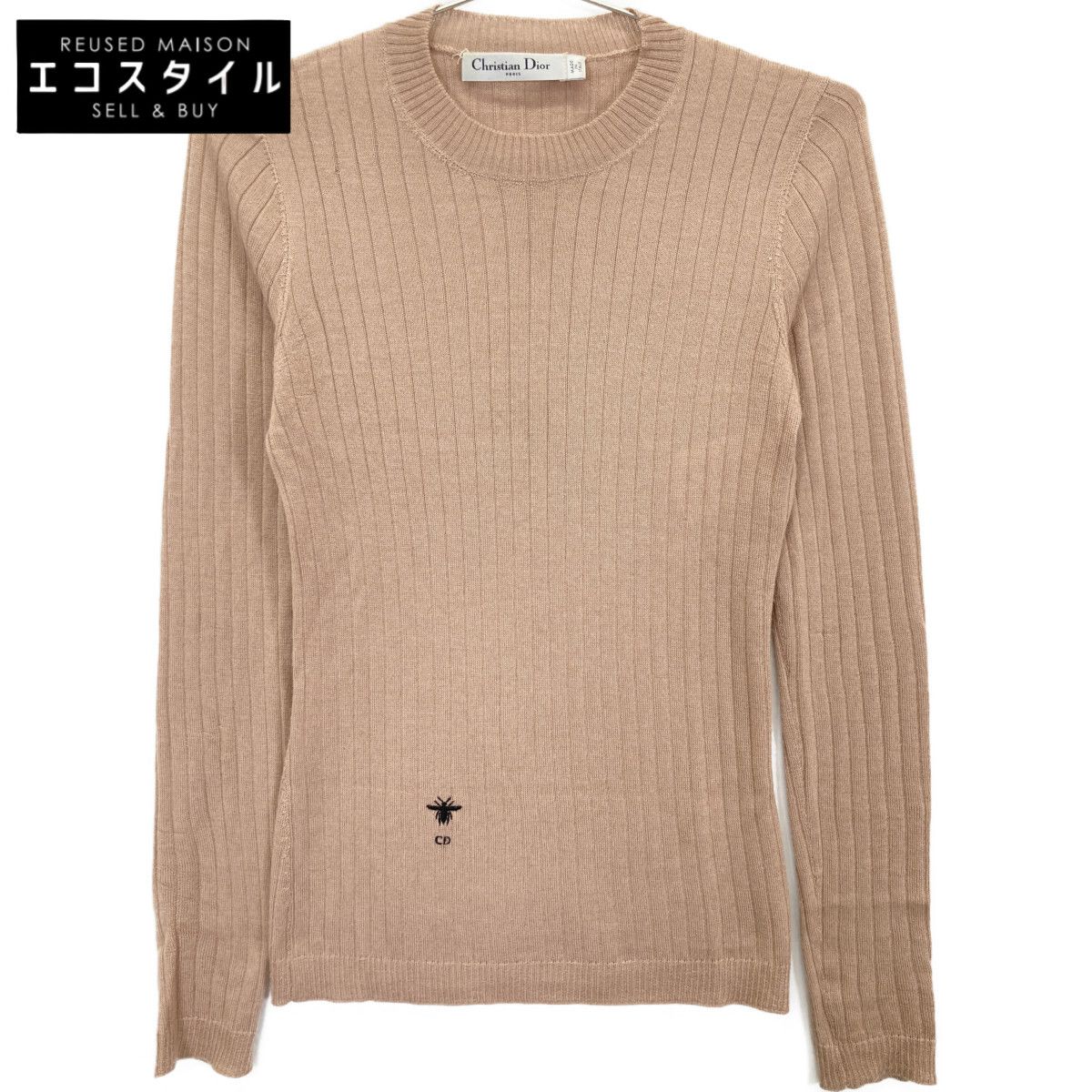 Christian Dior クリスチャンディオール 844S81AM115 ﾌﾞﾗｳﾝ ｶｼﾐﾔｼﾙｸ BEE刺繍 ｸﾙｰﾈｯｸﾆｯﾄ 34