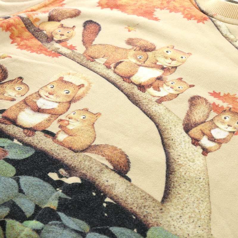 クニオコレクション KUNIO COLLECTION スウェット トレーナー 長袖 リス 木 紅葉 パイル地 ボックスシルエット M ベージュ 緑 オレンジ クニオコレクション KUNIO COLLECTION スウェット トレーナー