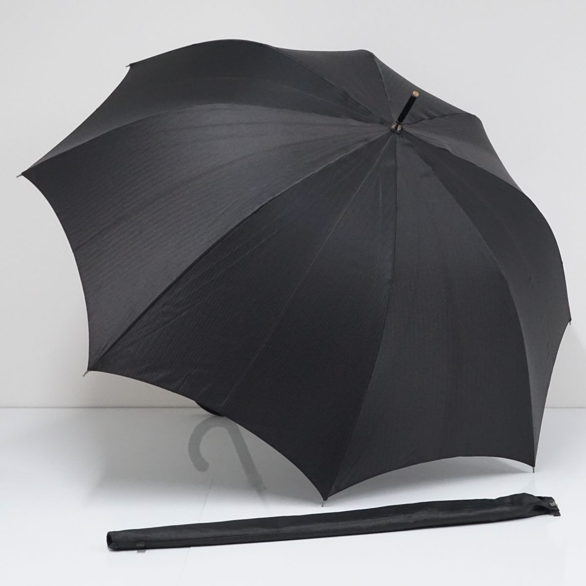 傘 LANVIN COLLECTION ランバンコレクション USED美品 ヘリンボーン ブラック メンズ 紳士傘 大判 ジャンプ 65cm S1603