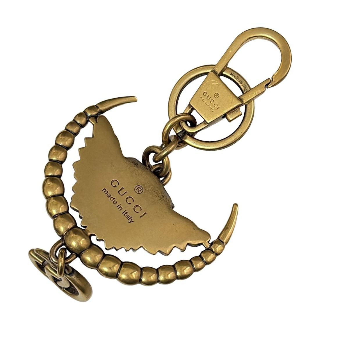 参考価格 GUCCI グッチ キーホルダー チャーム - ゴールド×アイボリー×クリア タイガーヘッド|ダブルG|ラインストーン 新生の