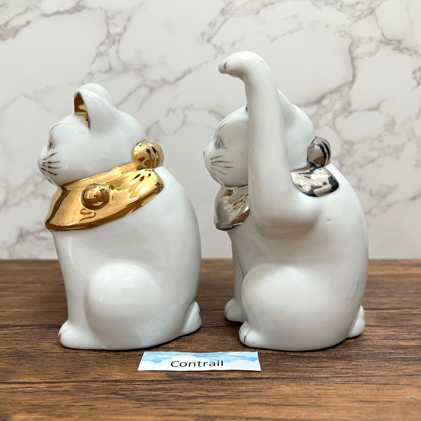 瀬戸焼 招き猫 江戸猫 金 プラチナ 左右 セット 13cm 縁起物 置物 金運招福 千客万来 Maneki Neko Lucky Cat Seto Ware 卓上棚 置物 インテリア小物