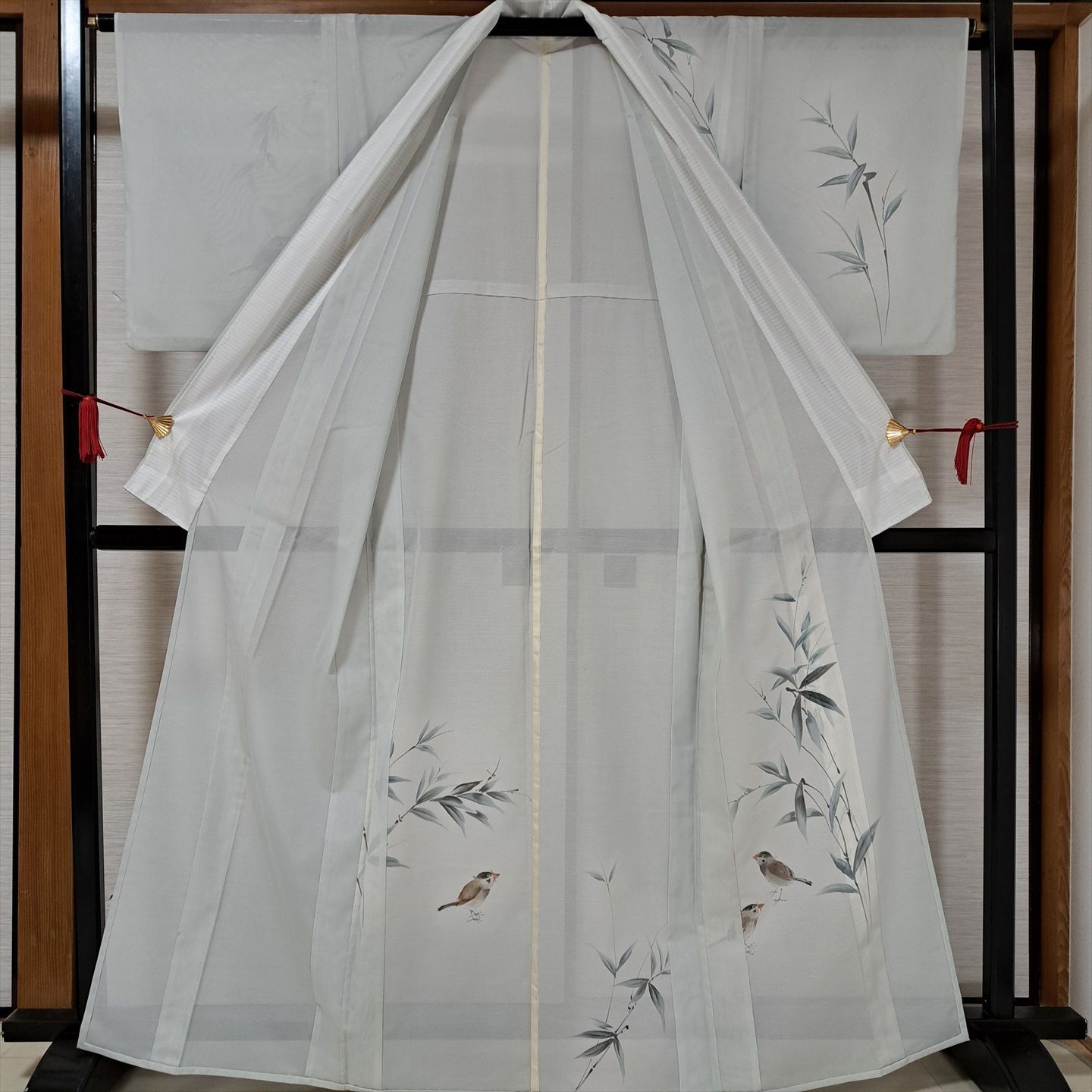 裄64.5 身丈164.5 袖51 鳥好きさん必見！ 付下げ 夏着物 絽 雀