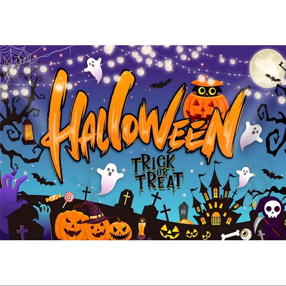 Qinunipoto 背景布 ハロウィン Halloween Trick or Treat 2.2x1