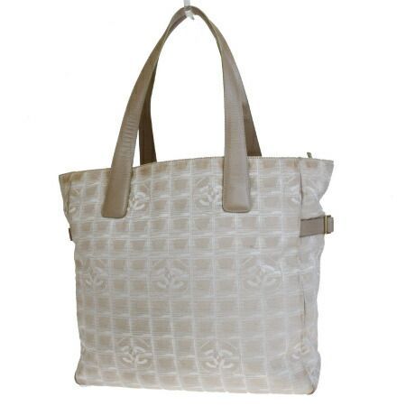 【中古】 シャネル CHANEL ニュートラベルライン トートバッグ ショルダー ハンド ココマーク ベージュ ジャカード レザー 07ET132