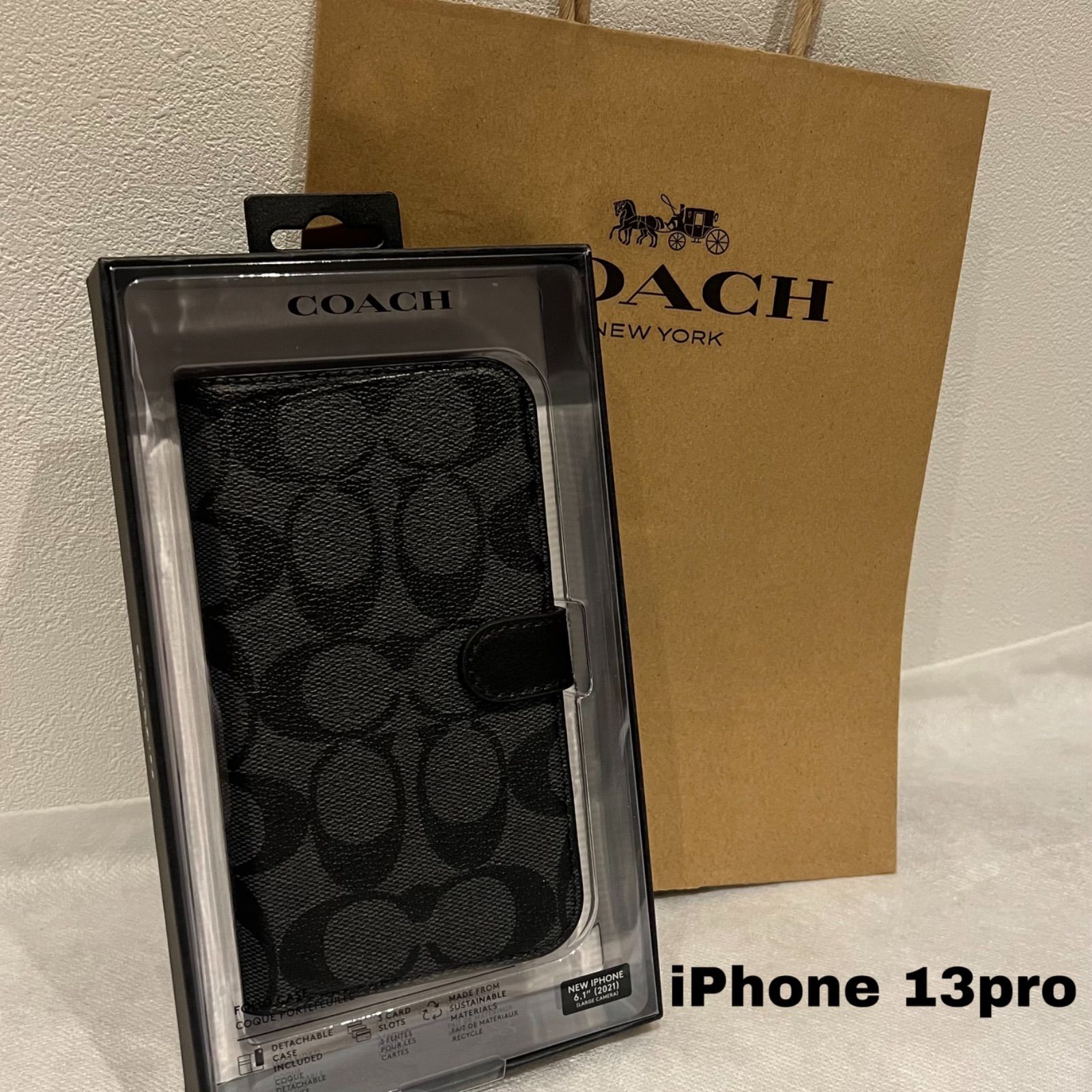 新品】コーチ iphone13pro 手帳型ケース シグネチャー ブラック