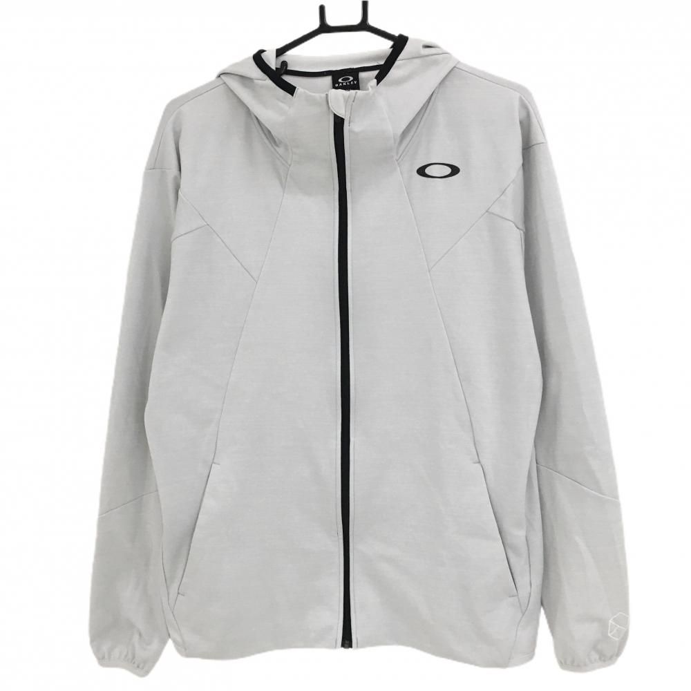 超美品】オークリー ジップパーカー ライトグレー×黒 胸ロゴプリント