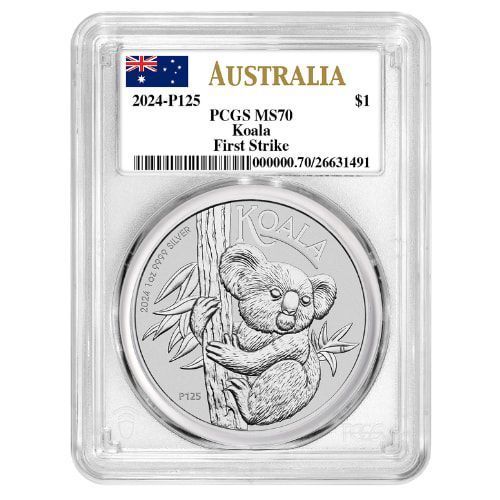 [保証書・スラブ付き] 2024年 (新品) オーストラリア「コアラ」純銀 1オンス 銀貨 PCGS MS70 (ファーストストライク・初日発行)