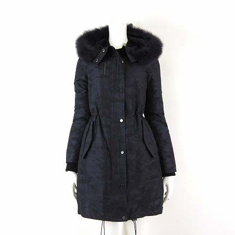 アイシービー iCB ダウンコート 3way ダウンライナーコート 迷彩 カモフラ柄 フォックス ファー フード S 7 紺 ネイビー 黒 ブラック