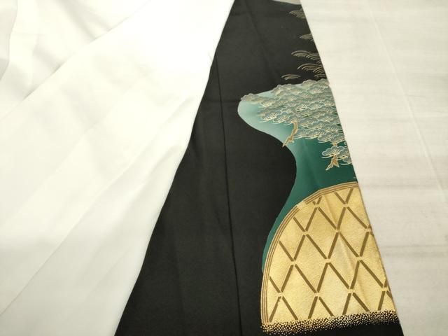 平和屋着物□豪華黒留袖 駒刺繍 浜松文 暈し染め 金彩 正絹 逸品