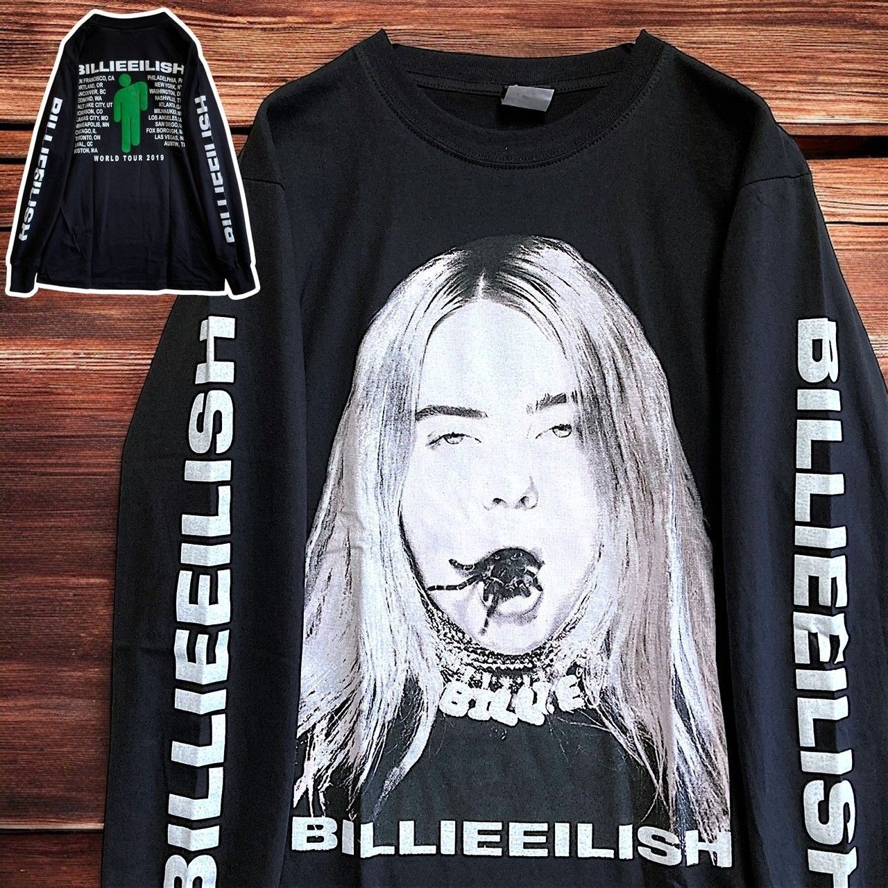☆ ビリーアイリッシュ 蜘蛛 BILLIE EILISH 黒 長袖 Tシャツ ロック