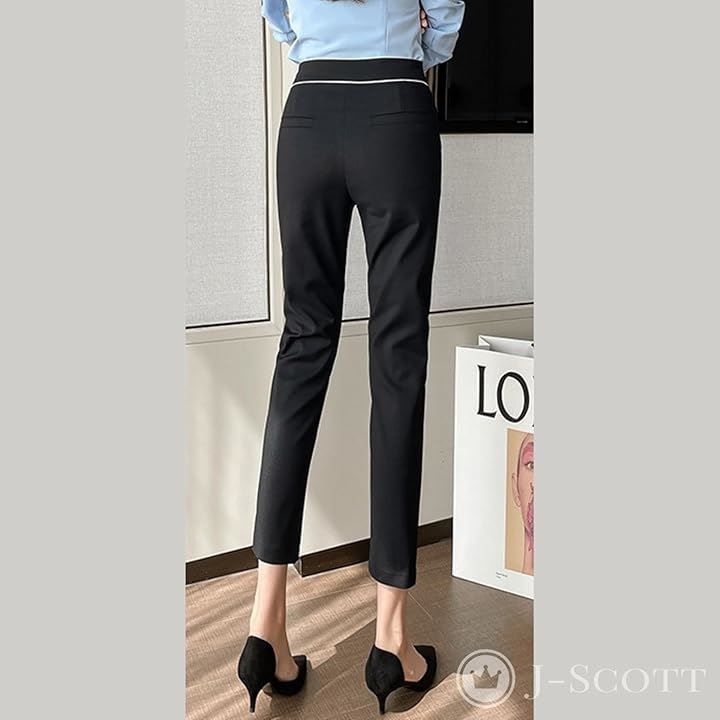 J-Scott ジェイスコット クロップドパンツ スキニー レディース 9分丈 サブリナ ハイウエスト ポケット付き JS03-BK-S(ブラック,  S)