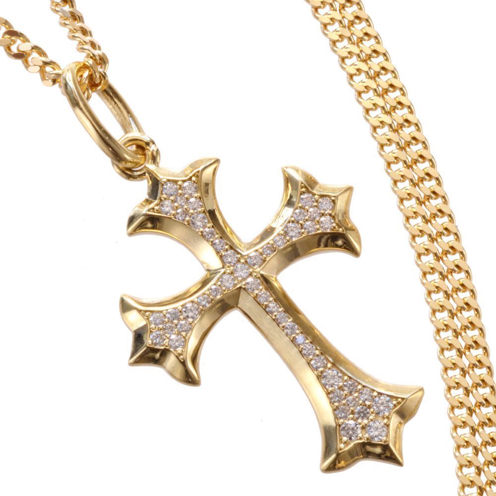 18金 ネックレス メンズ トップ 喜平 クロス ダイヤモンド イエロー