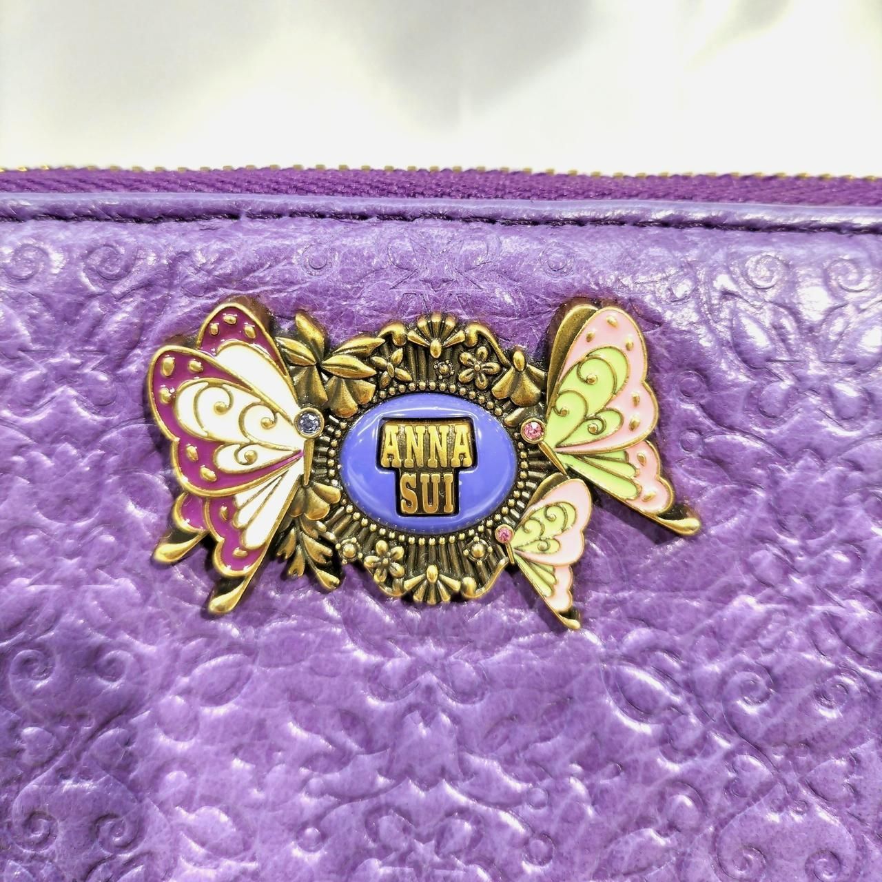 ANNA SUI 鬼滅の刃 胡蝶姉妹コラボ 長財布 パープル 蝶ロゴ付き