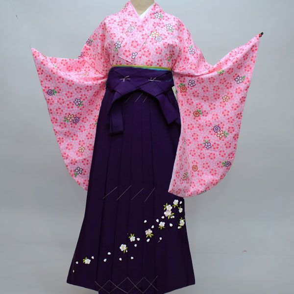 二尺袖 着物袴フルセット 百花斉放ショート丈 袴変更可能 ピンク NO24009 二尺袖 着物袴 フルセット 百花斉放 着物丈はショート丈 袴変更可能