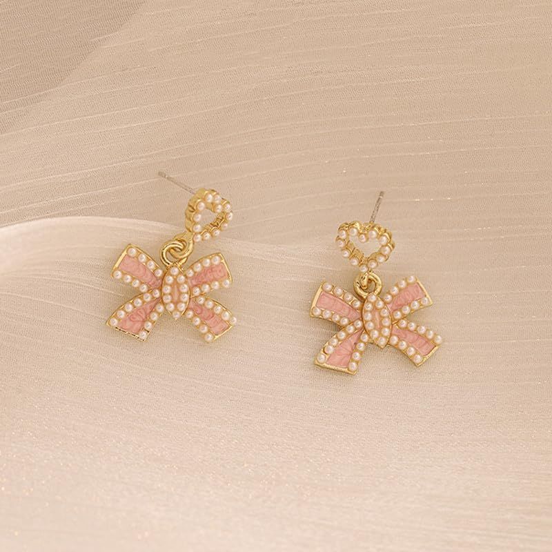 【在庫僅少】 ROSELLA リボン ピアス ビーズ ハートモチーフ 両耳用2つ入り アクセサリー