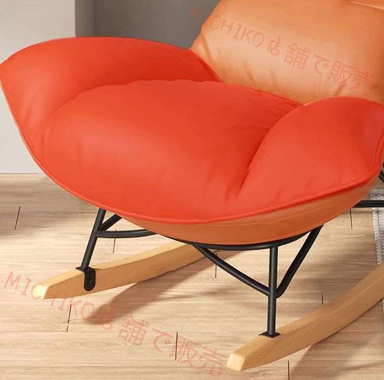 布製ロッカーチェアナップチェアアクセントチェア 厚手のパッド入りクッションと木製の脚