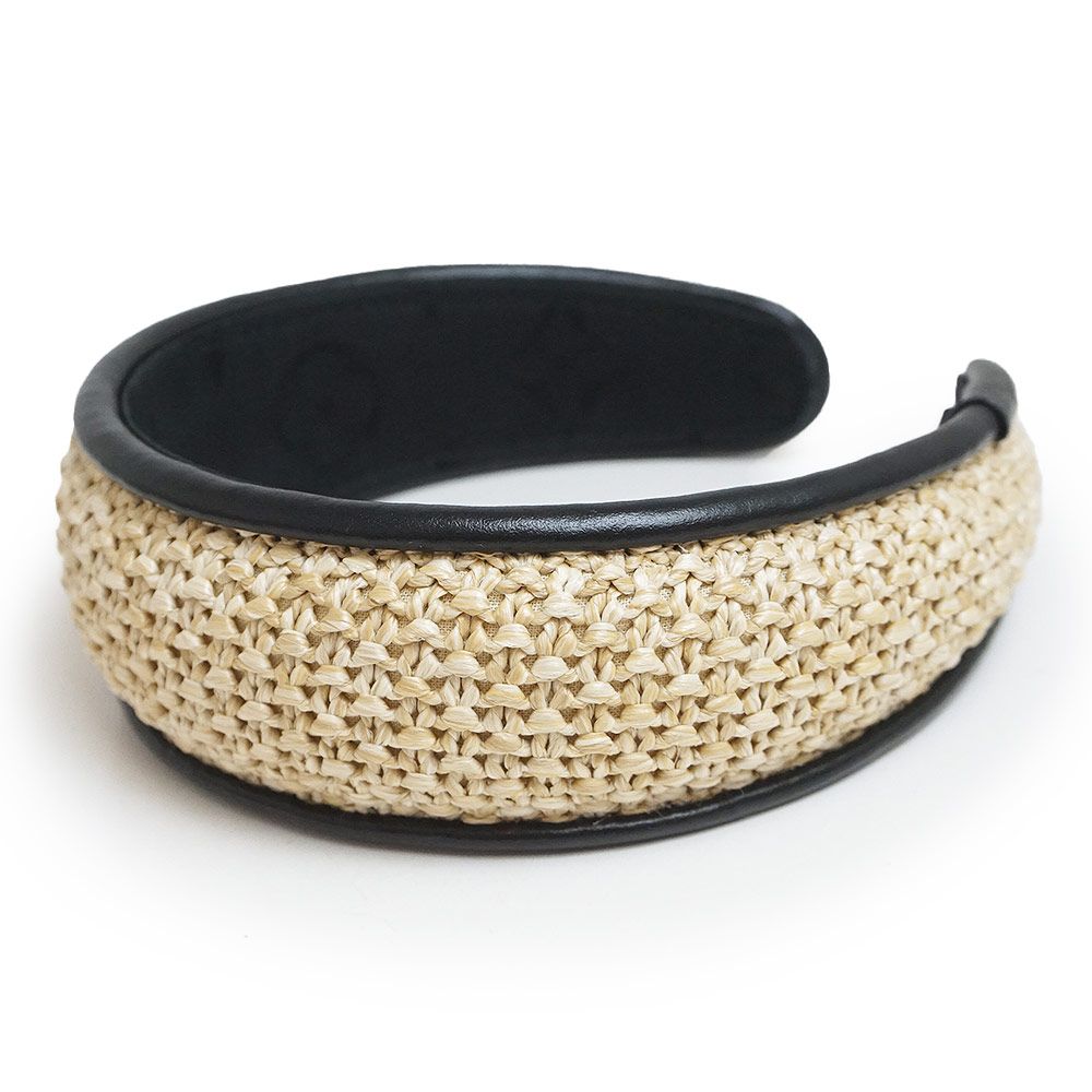 ルイ ヴィトン ヘットバンド ラフィア カチューシャ ヘア ポリエステル ラムスキン レザー シルク ベージュ ブラック M77534 LOUIS VUITTON DECORATOM_COM_BR