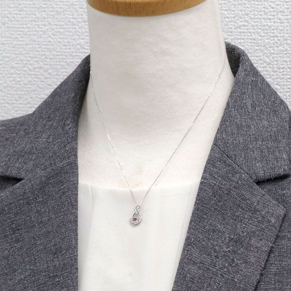 新品K18WGルビー0.18ctダイヤモンドペンダントネックレス K18WG ルビー ダイヤモンド ペンダントネックレス 0.04ct D0