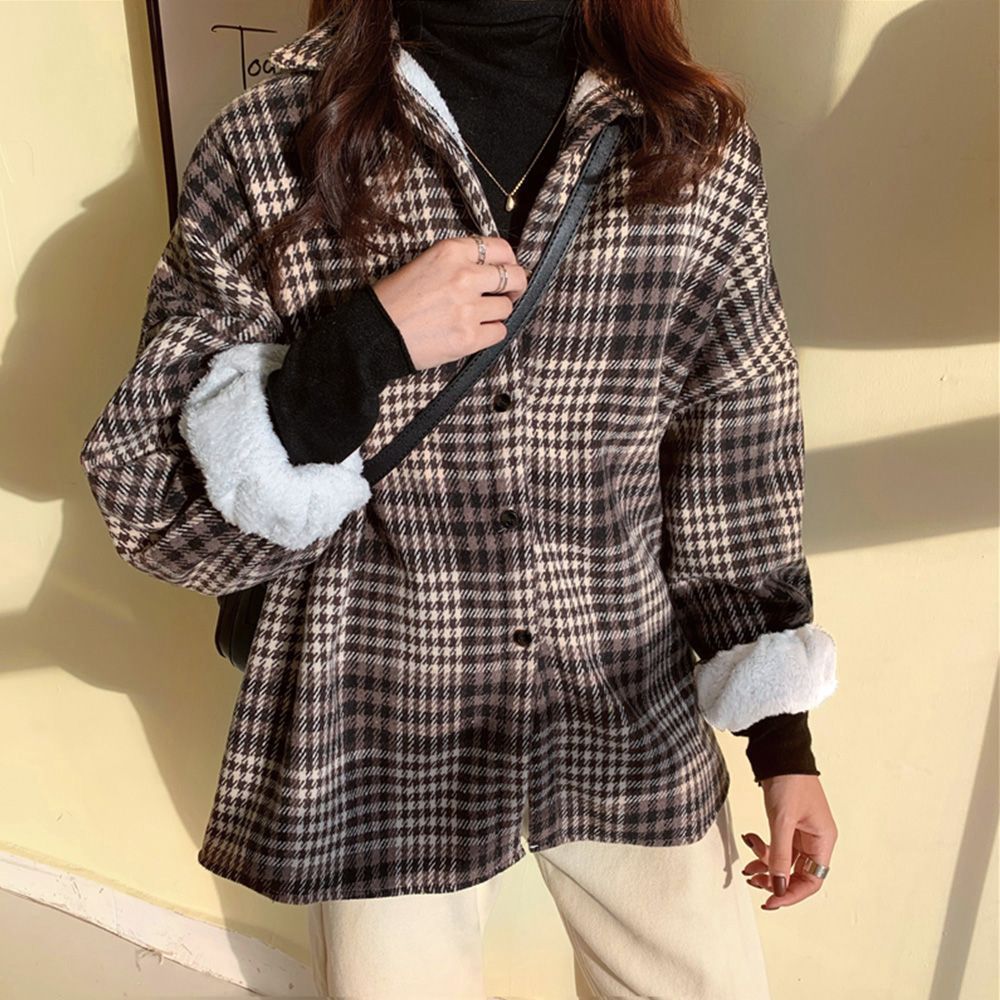 チェック柄シャツ 裏ボアジャケット 秋冬 レディース 裏起毛
