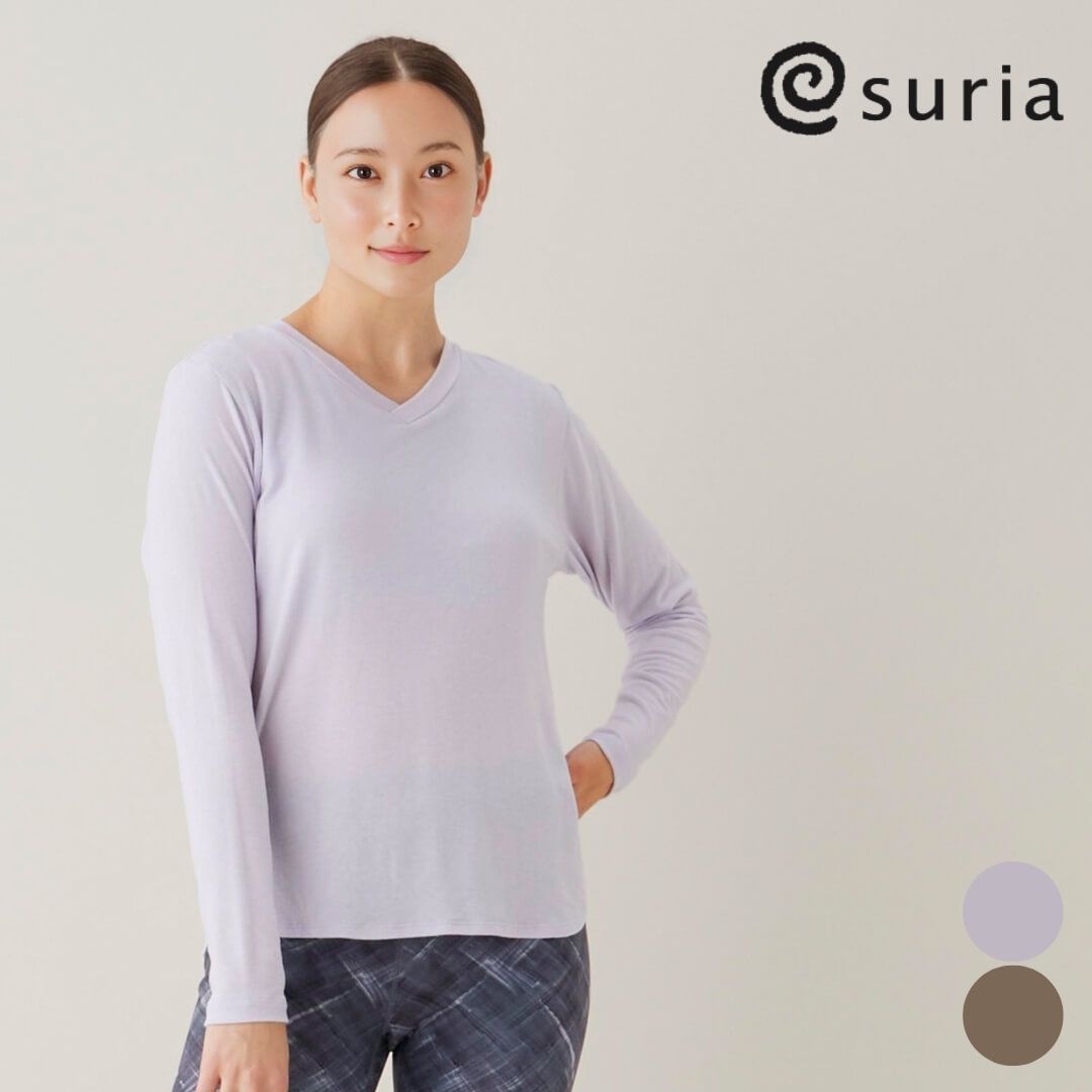 suria ヨガウェア トップス スリア ショードトップ su-b536 カップ付き フリーサイズ 長袖tシャツ レディース ピラティス トレーニングウェア