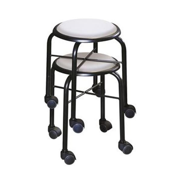 スツール オットマン 幅32cm ブルー×ブラック スタッキング キャスター付 スチール 1脚販売 リビング 在宅ワーク 作業