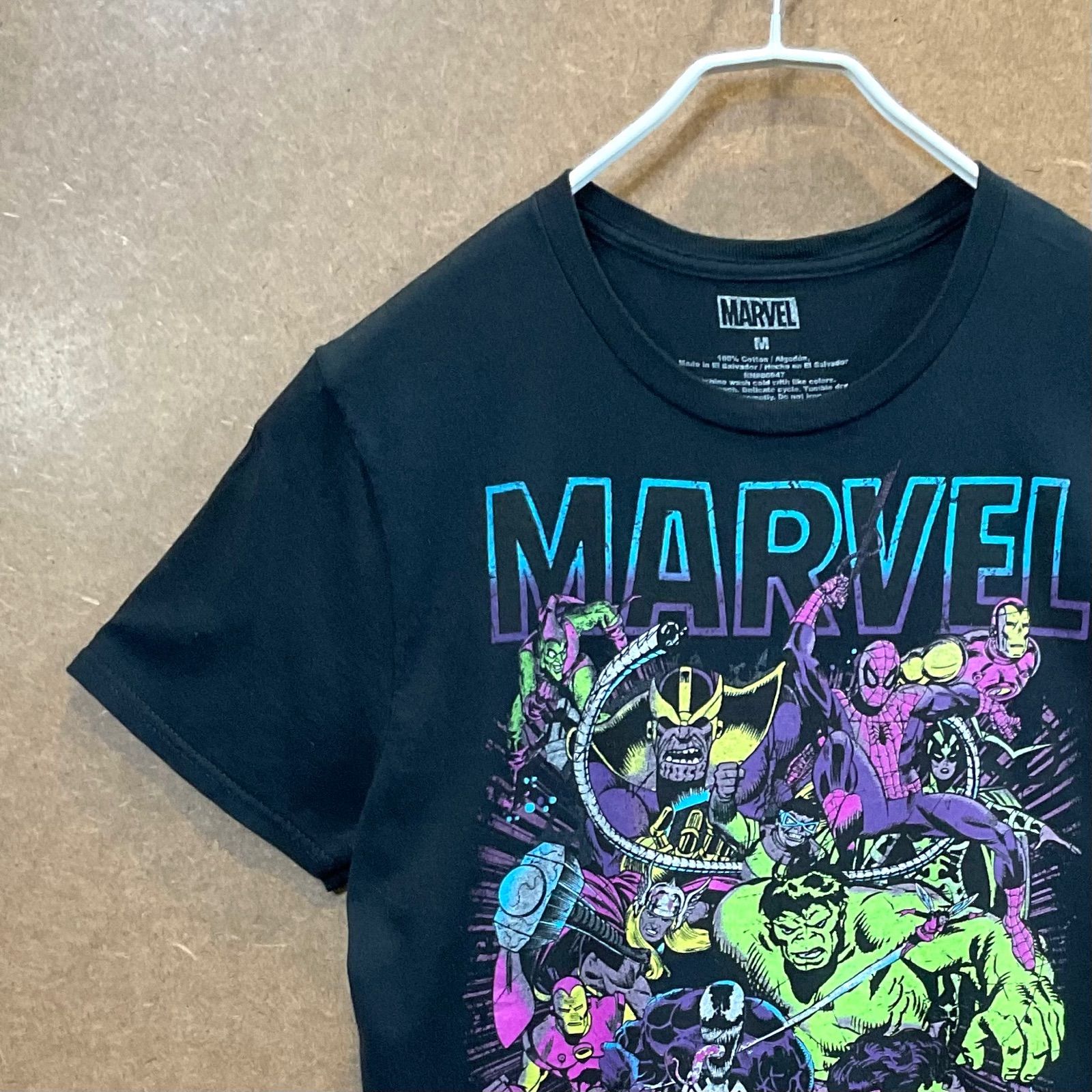 US古着 マーベルMARVEL キャラクタープリント アメコミ半袖tシャツ黒M