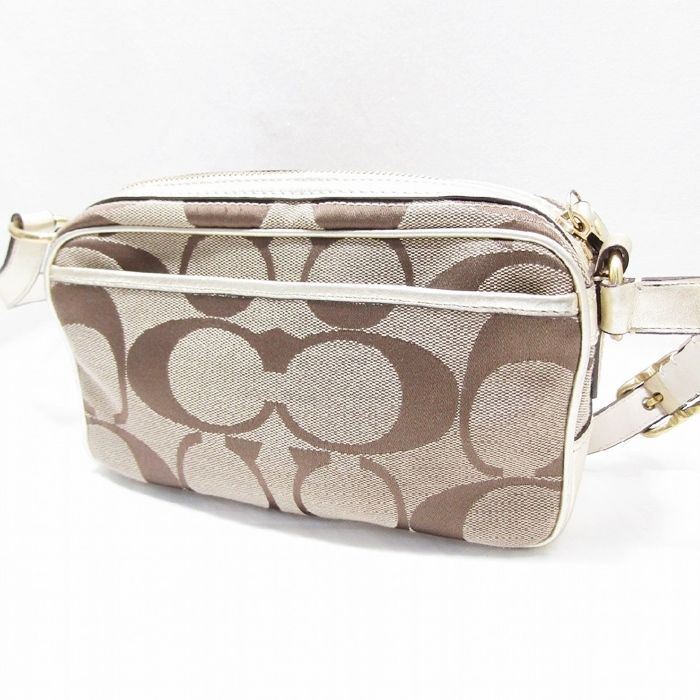 【美品】COACH キャンバス レザー 斜め掛け ショルダーバッグ ベージュ COACH】コーチ バッグ コーティングキャンバス レザー