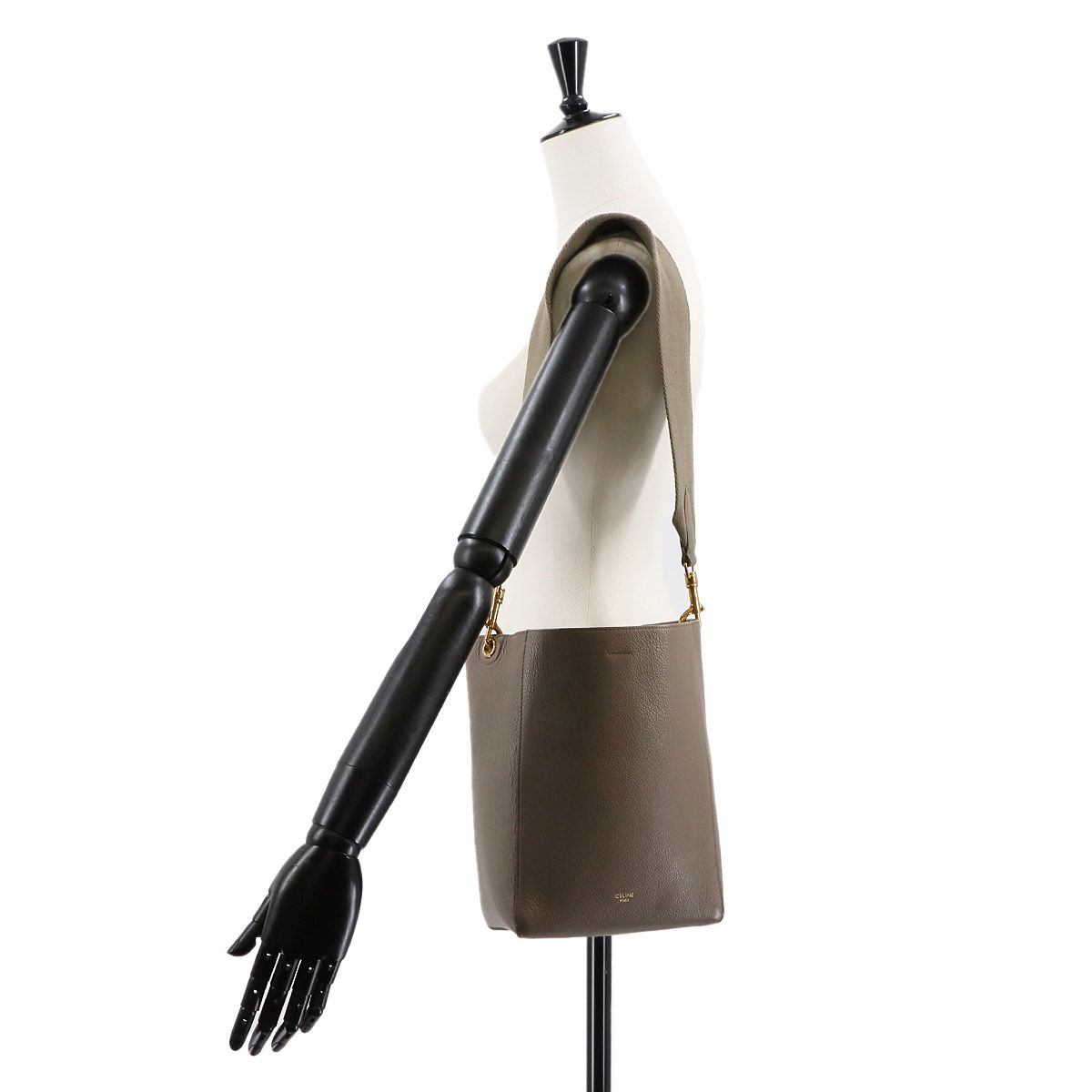 CELINE ショルダーバッグ サングルバケット スモール グレー ゴールド金具 CELINE ショルダーバッグ サングルバケット スモール グレー