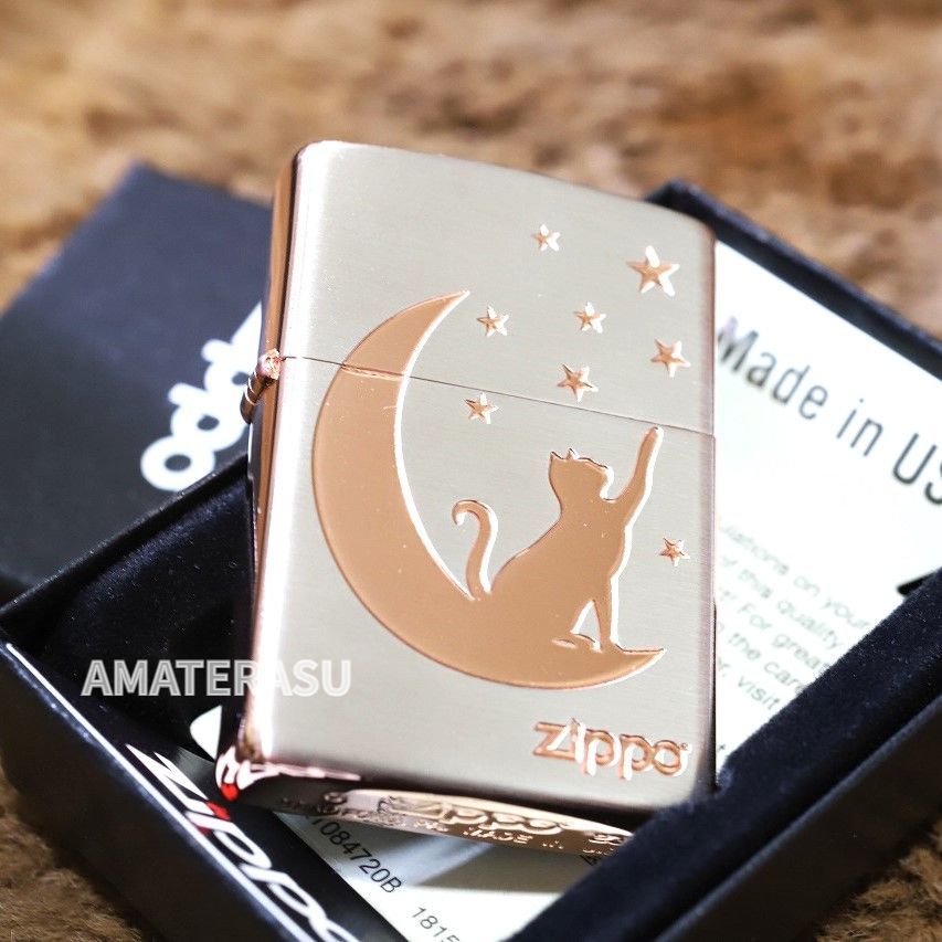 ZIPPO ネコ 三日月 キャット シルバーサテン ピンクゴールド かわいい