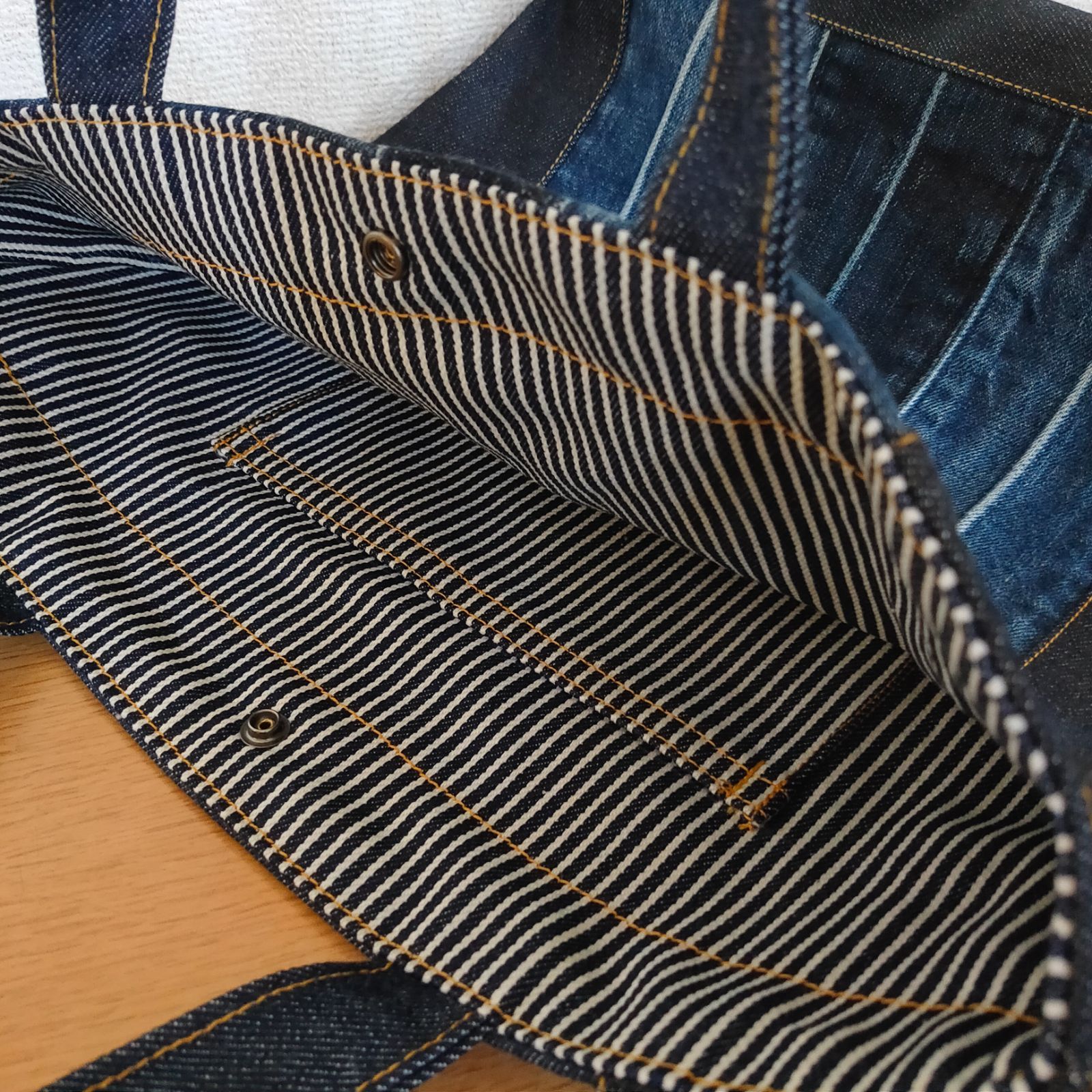 ハンドメイド*岡山デニム＆ハリスツイードのパッチワーク手提げバッグ⑨