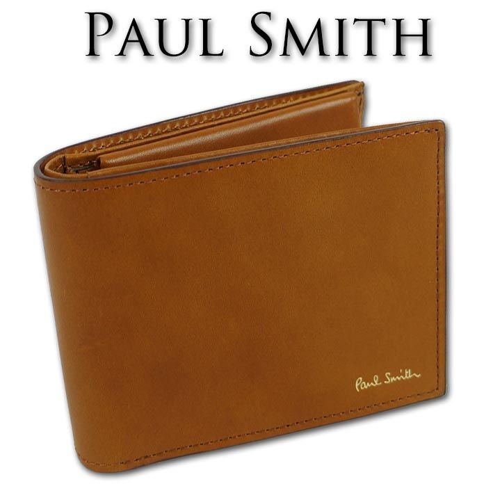 ポールスミス Paul Smith 牛革 二つ折り財布 メンズ キャメル