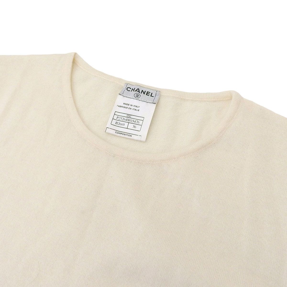 8778) 【シャネル】 シャネル CHANEL 半袖ニット カシミア オフ