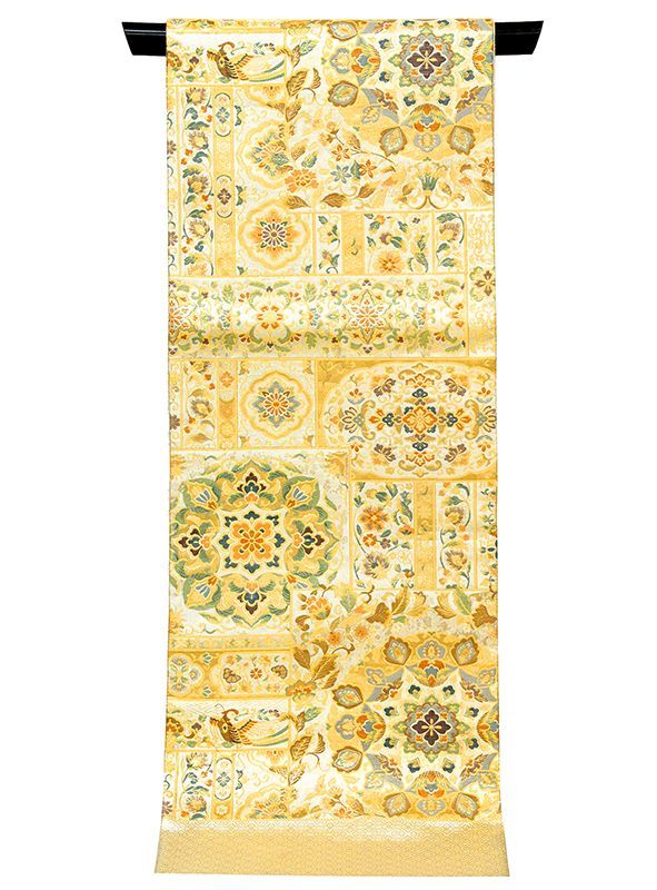 平和屋本店□極上 桝屋高尾 六通柄袋帯 黄純 笹蔓手宝尽文 金糸 逸品