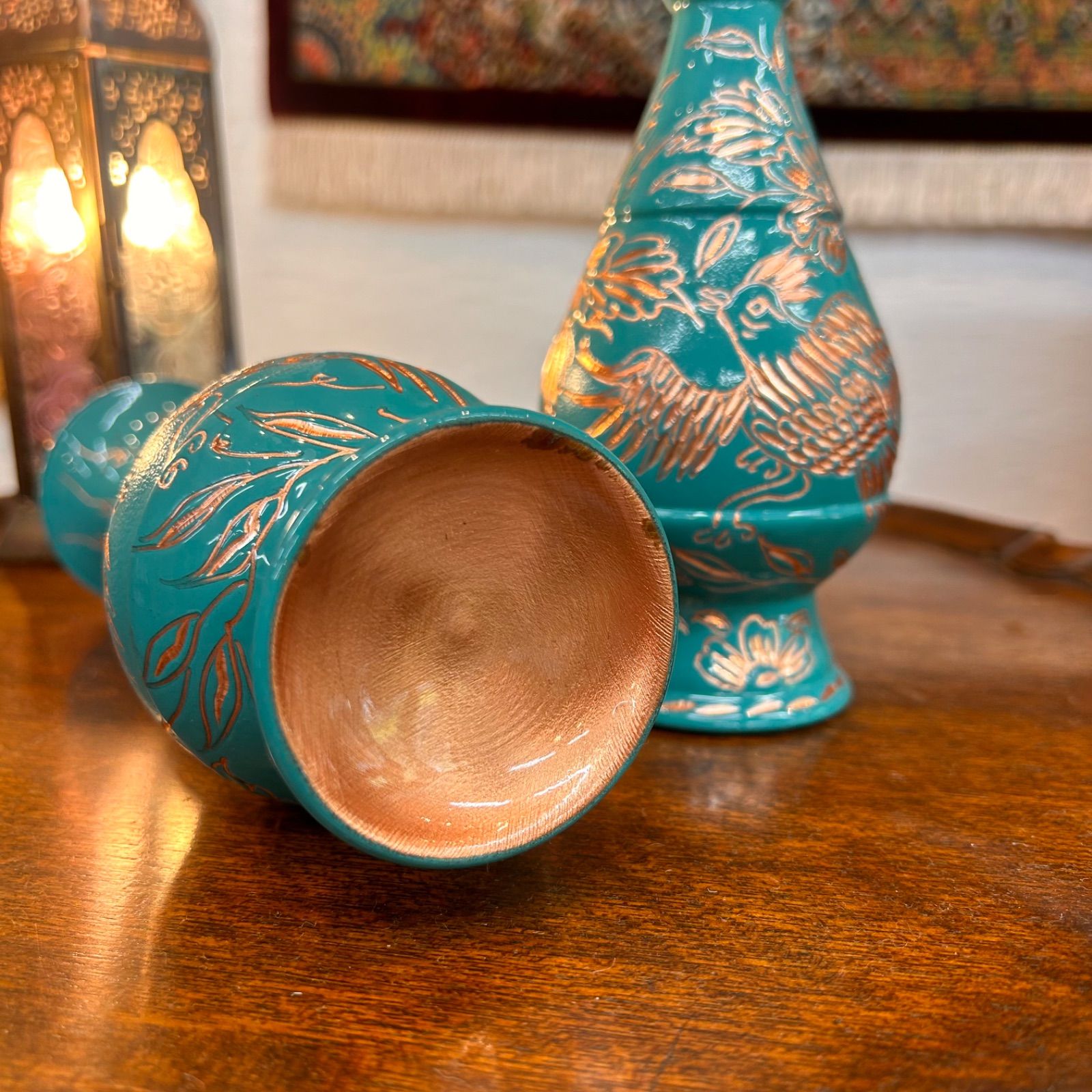 銅器の花瓶・飾り壺・彫刻 飾り壺 セット】ペルシャ 銅 手彫り細工 エングレービング 花瓶