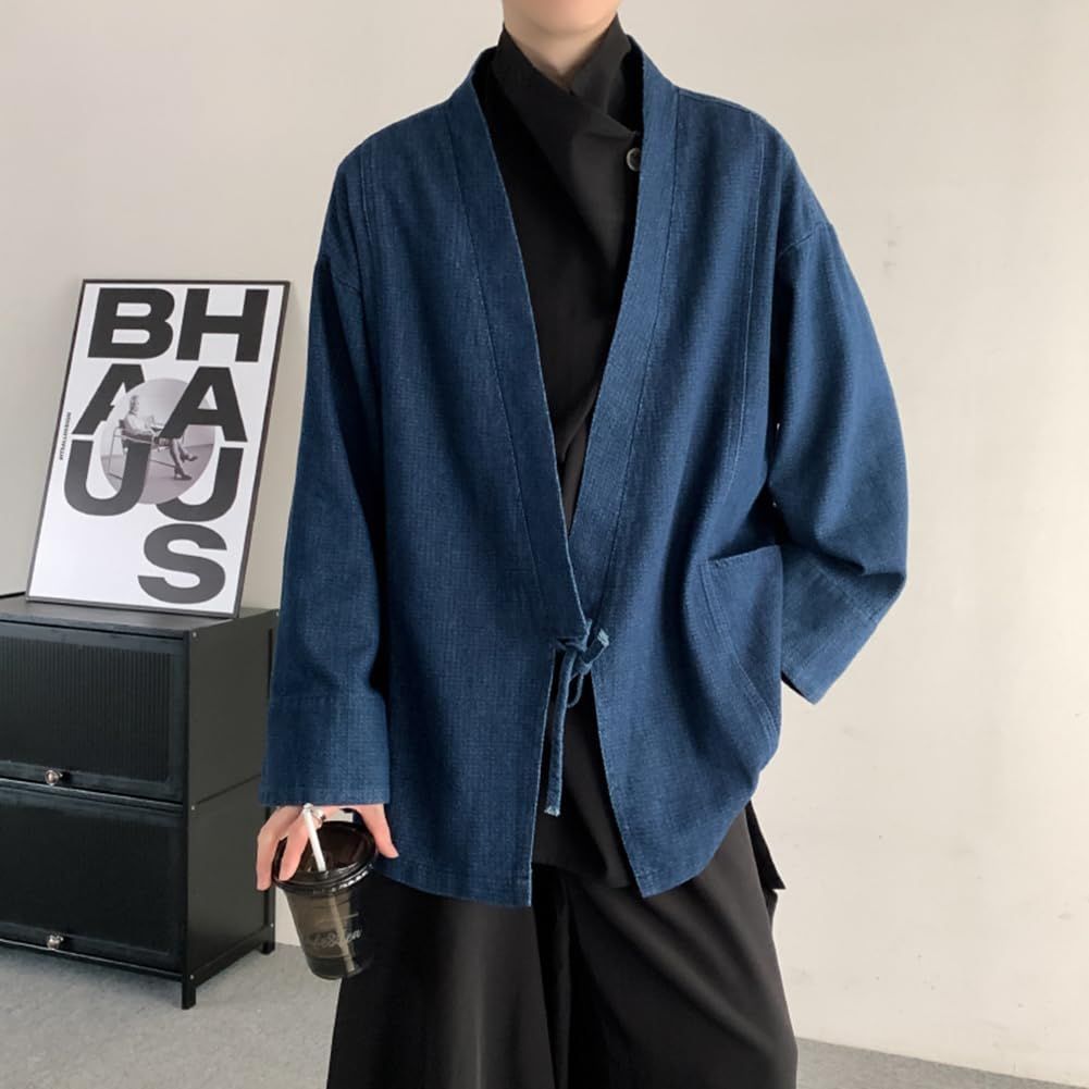 M 4XL 羽織りトップス 無地 前開きシャツ 和風 和式パーカー 男女兼用 デニムコート 長袖 カーディガン 和服 メンズ ＪＩＹＵＴＯＲ SKLAD-KIRPICHA_RU