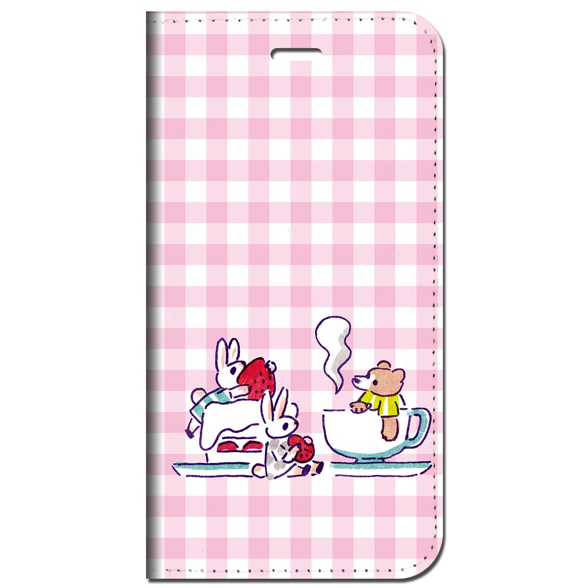 iPhone13  他 手帳型 ケース うさぎ くま チェック ピンク  iPhone SE 8 13 12 他 iPhone各機種対応可能 スマホケース  bg