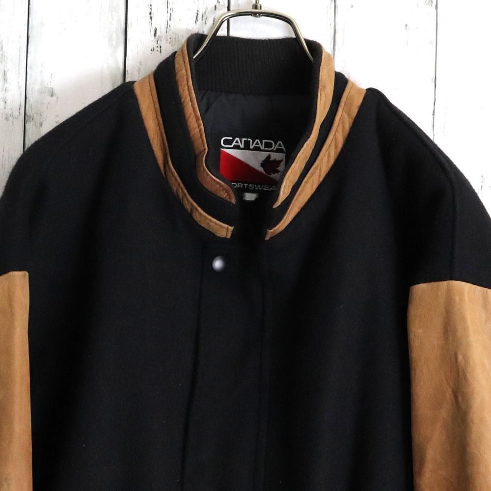 90ｓ SPORTSWEAR　カナダ製　スタジャン　袖本革　太アーム 90sCANADA SPORTSWEAR カナダ製 スタジャン 袖本革 太アーム LL
