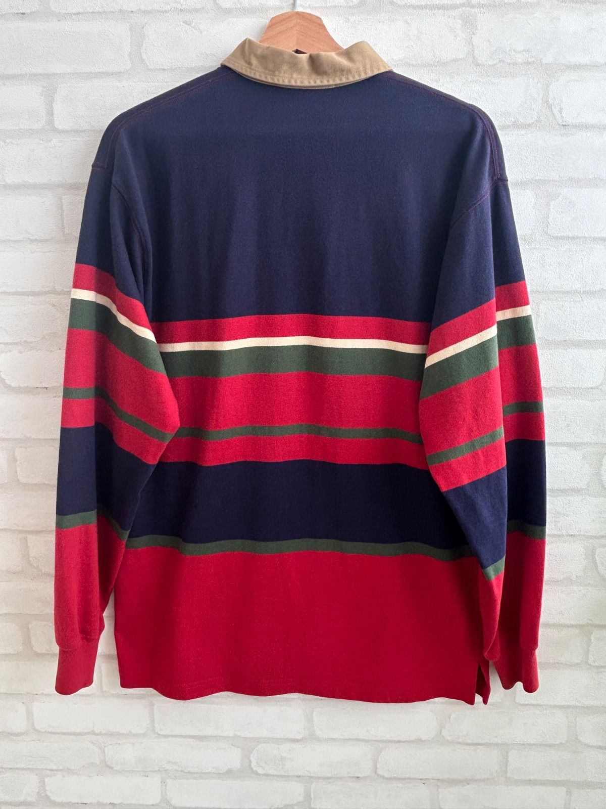 【希少サイズXL】ポロバイラルフローレン　ポニーロゴ刺繍ラガーシャツ　太ボーダー 希少☆ポロバイラルフローレン 太ボーダー 刺繍 ビッグポニー